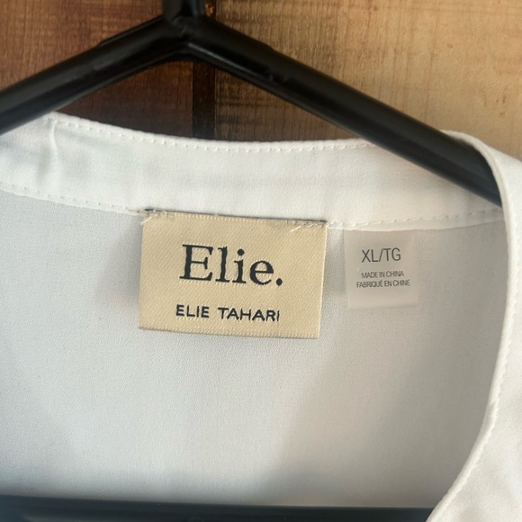 Elie. Elie Tahari White Tuxedo Pleated Blouse Long Sleeves Size XL - Picture 3 of 4